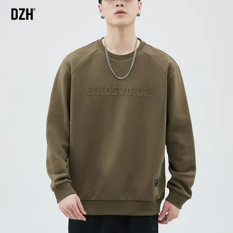 男士美式圆领卫衣男春秋款潮牌高街情侣外套2023新款潮流纯色上衣商品大图