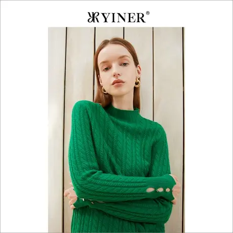 【Luna专享】音儿美地女装2022冬季长袖毛衣坑条纹气质羊毛针织衫商品大图