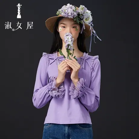 淑女屋官方旗舰店奶油蝴蝶结t恤商品大图