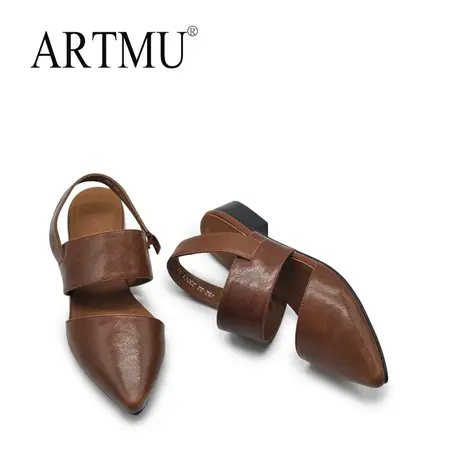 Artmu阿木原创今年流行凉鞋女2023夏季新款尖头低跟包头凉鞋真皮商品大图