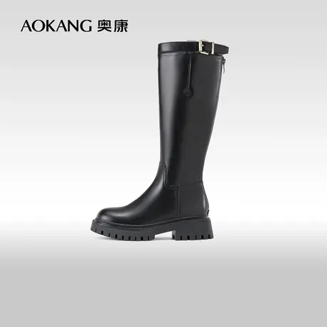 奥康女鞋 冬季新款时尚百搭长筒靴个性不过膝黑色长靴时装靴商品大图