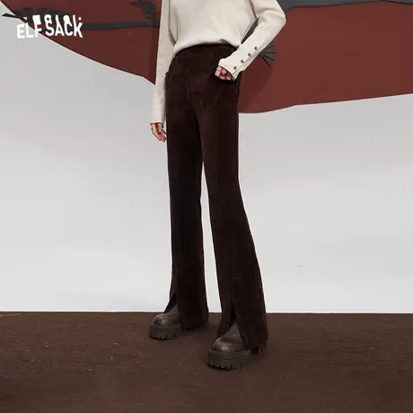 妖精的口袋宽松直筒休闲裤女2023冬季新款雪尼尔高腰宽松显瘦长裤图片