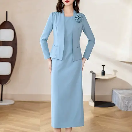 蓝色职业套装裙女春秋2024年新款时尚洋气优雅端庄修身显瘦两件套商品大图