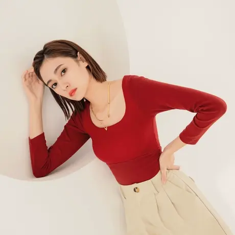 桔熊秋冬季带胸垫打底衫舒适内衣长袖收腹上衣女胖mm大码AB16269图片