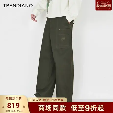 TRENDIANO官方口袋拼接工装直筒裤阔腿长裤男潮2023新款秋季商品大图
