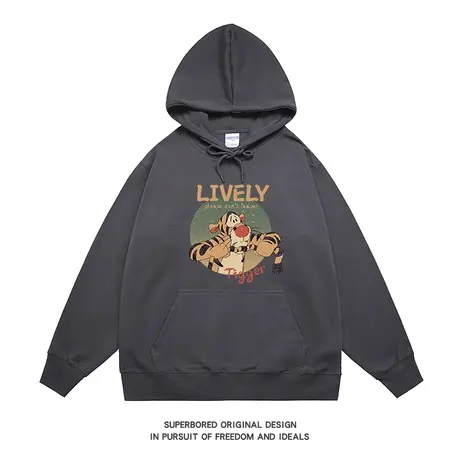 2023秋季美式复古卡通老虎印花宽松休闲百搭卫衣男连帽上衣情侣装商品大图