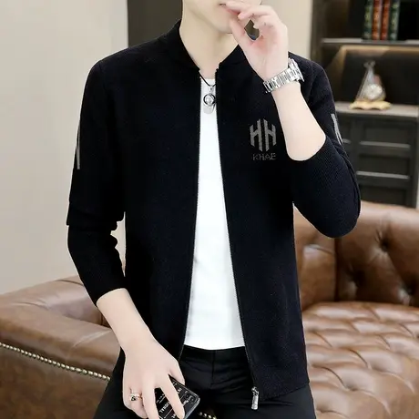 针织衫夹克外套男士潮流韩版百搭拉链开衫毛衣秋季休闲提花棒球服商品大图