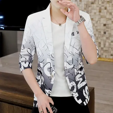 ins七分中袖西装男士韩版潮流夏季薄款单西上衣发型师渐变小西服商品大图