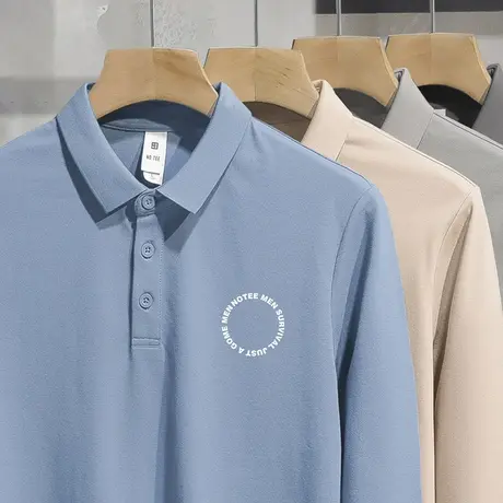 翻领polo衫珠地棉带领长袖t恤男装保罗打底衫商务体恤有领秋衣服图片