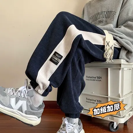 灯芯绒裤子男款冬季运动休闲长裤男士加绒加厚宽松直筒束脚棉卫裤商品大图