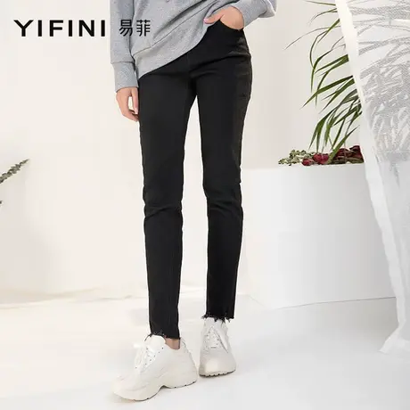 Yifini/易菲21冬新款小脚裤修身加绒牛仔裤女九分裤铅笔裤女裤子商品大图