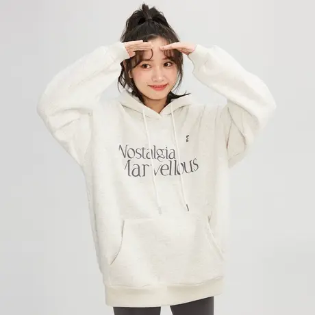 尔给450g美式卫衣连帽秋冬加绒加厚宽松上衣印花百搭套头卫衣女图片