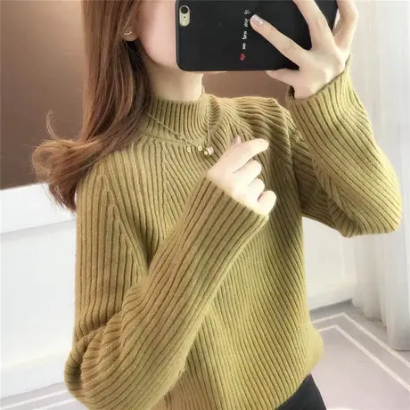 半高领毛衣女秋冬2023新款女装内搭外穿宽松针织上衣加厚打底衫女商品大图