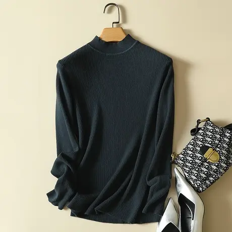 半高领打底衫女春装新款简约百搭安迪绒针织衫内搭洋气立领毛衣女商品大图