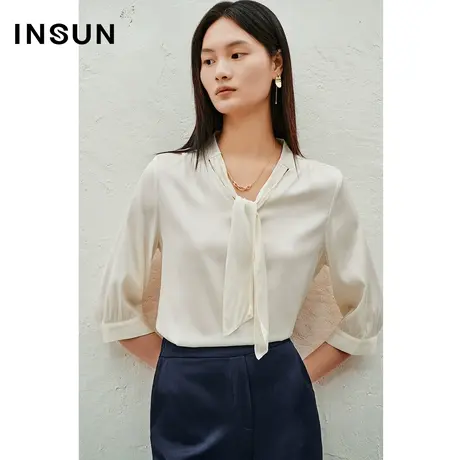 INSUN恩裳线上专选夏季桑蚕丝飘带弹力真丝衬衫商品大图