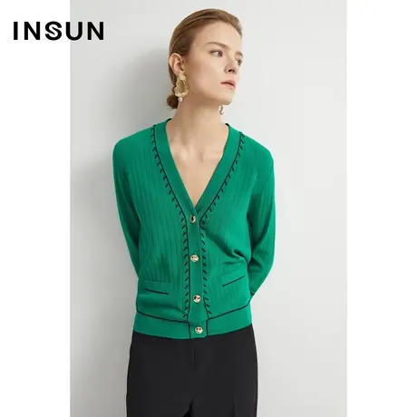 INSUN恩裳线上专选夏季纯手工穿绳门襟毛针织衫图片