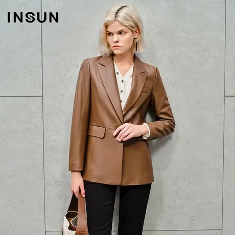 INSUN恩裳线上专选秋季高级感羊皮皮衣西装外套图片