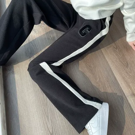 加厚羊绒运动裤女秋冬季阔腿裤高腰宽松垂感C字母卫裤休闲直筒裤商品大图