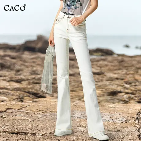 喇叭牛仔裤女2025春夏白色显瘦提臀设计感小众个性拖地高腰微喇裤商品大图