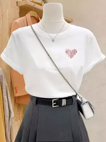 情侣装美式复古白色仿棉短袖t恤女夏季2023新款时尚洋气时髦上衣商品大图