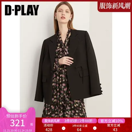 DPLAY新中式经典黑翻驳领国风盘扣气质通勤ol西装外套图片