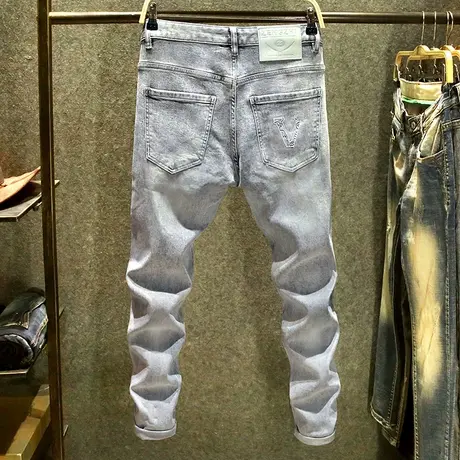 轻奢潮流印花牛仔裤男修身弹力小脚裤欧洲站高端简约百搭夏季长裤商品大图