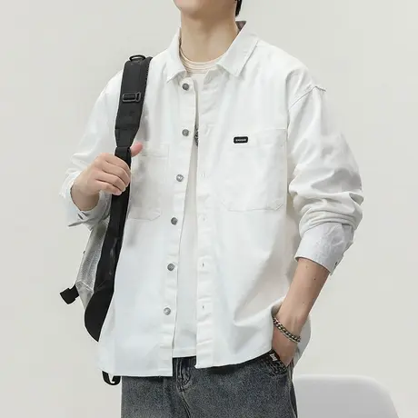 百搭工装衬衫外套纯色帅气衬衫男款痞帅高级感百搭长袖衬衫男款图片