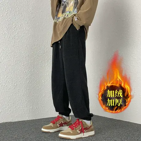 冬季加绒加厚男士新款博澳绒百搭休闲裤网红潮牌条绒束脚运动长裤商品大图