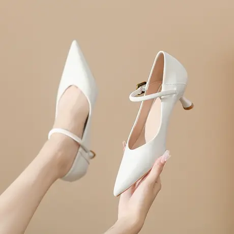 法式玛丽珍鞋高跟鞋女2024年新款秋季百搭气质一字带性感尖头单鞋商品大图