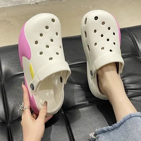 2024新款洞洞鞋女夏季学生外穿时尚休闲沙滩鞋厚底防滑包头凉拖鞋商品大图
