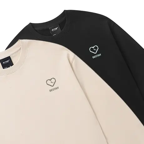 超火设计感爱心时钟印花圆领卫衣男潮牌美式简约情侣秋冬长袖上衣商品大图