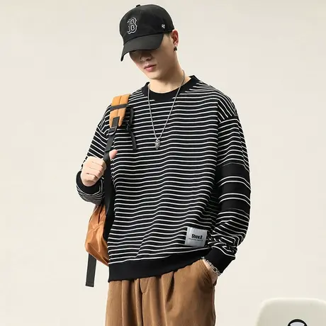 圆领男士休闲卫衣时尚秋冬款条纹卫衣宽松舒适男士外穿休闲卫衣商品大图