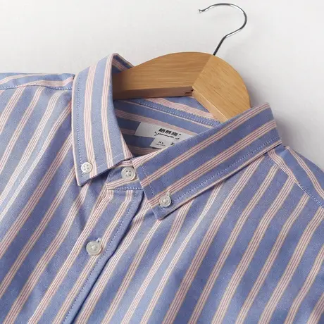 格慕施纯棉竖条纹长袖衬衫男士春秋季衬衣宽松潮流牛津纺休闲外套图片