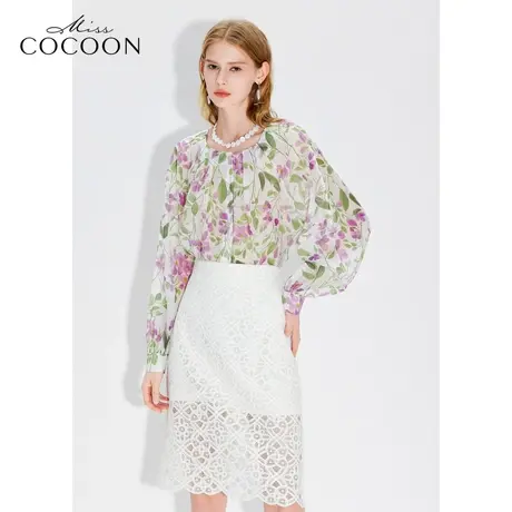 MISSCOCOON【春日睡莲】24春新款水彩印花宽松打褶肌理感度假衬衫商品大图