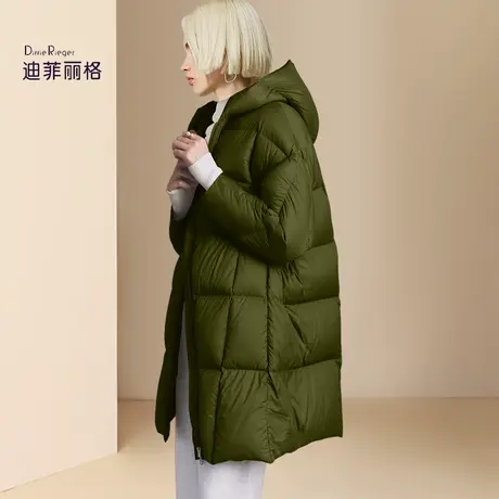 迪菲丽格军绿色羽绒服女中长款2023年新款冬季通勤百搭白鸭绒外套商品大图