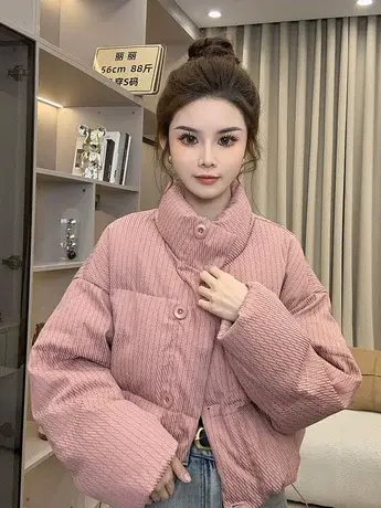 韩系小个子短款立领羽绒服女2023冬款白鸭绒加厚学院风面包服外套图片