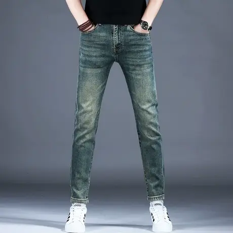 男士新款牛仔裤男款刺绣复古做旧小脚裤子2023四季款弹力百搭时尚图片