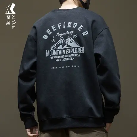 希越重磅加绒卫衣男春季加厚奥粒绒男士外套宽松大码扎染潮牌上衣商品大图