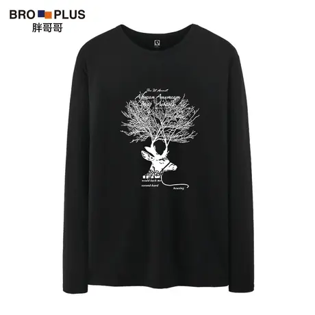 胖哥哥潮流大码长袖T恤男圆领上衣加肥加大休闲胖子男宽松打底衫图片
