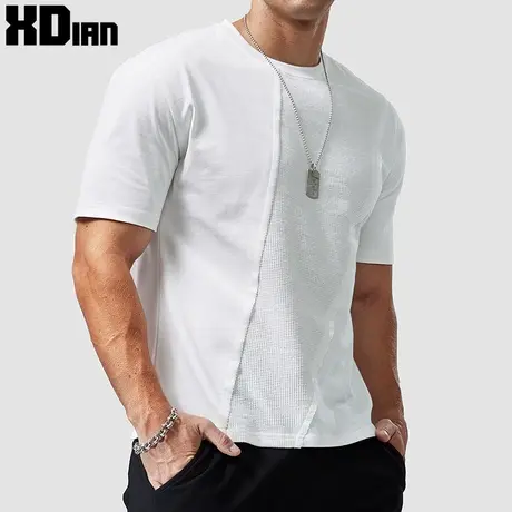 280G重磅短袖T恤男网眼拼接白色宽松纯棉纯色透气半袖打底衫夏季图片