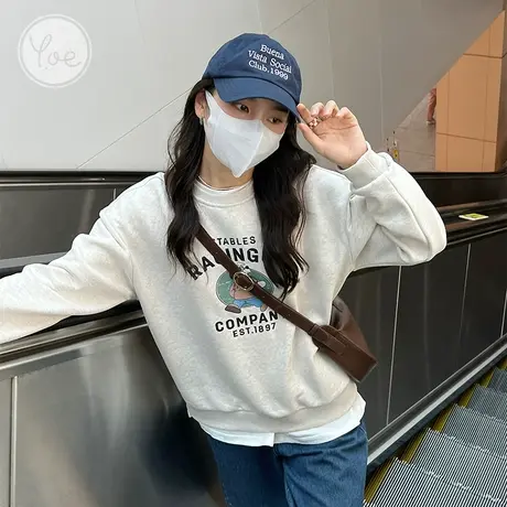 yoe卫衣女上衣圆领oversize宽松美式复古卡通印花ins潮女装设计感商品大图