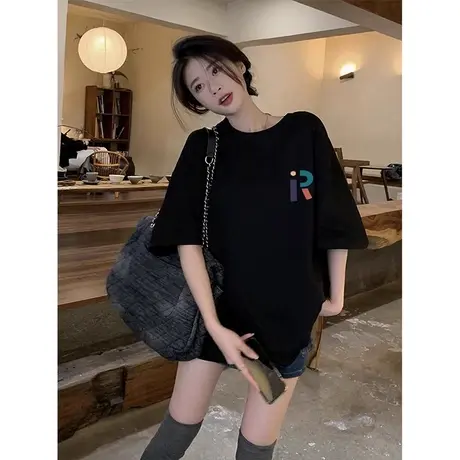欧货大版中长款夏季T恤女潮牌oversize纯棉短袖宽松打底复古上衣图片