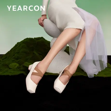 意尔康粗跟玛丽珍鞋女2025新款春方头高跟鞋厚底芭蕾鞋真皮单鞋女图片