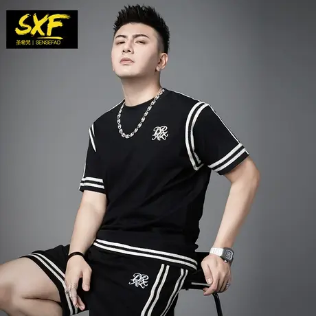 SXF圣希梵纯棉T恤男2024新款夏季刺绣潮牌上衣服宽松时尚男士短袖商品大图
