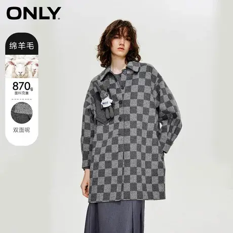 ONLY奥莱春季新款双面呢灯笼袖宽松格纹毛呢大衣女商品大图