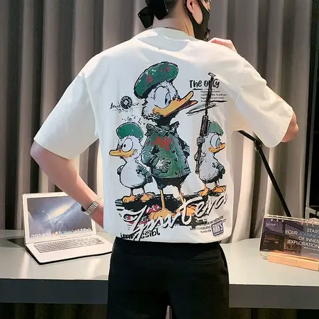 夏季网红爆款重磅卡通印花短袖T恤男潮牌ins个性时尚高级半袖上衣商品大图