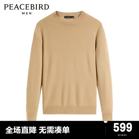 【商场同款】太平鸟男装羊毛毛套衫新款圆领刺绣毛衣B1EBD4370图片