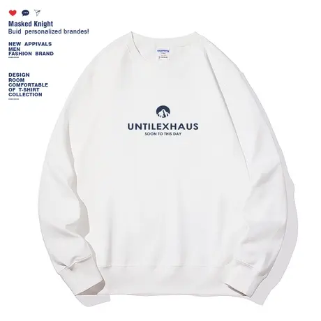 2023秋季潮牌简约字母印花卫衣男青少年薄款宽松休闲圆领套头上衣图片