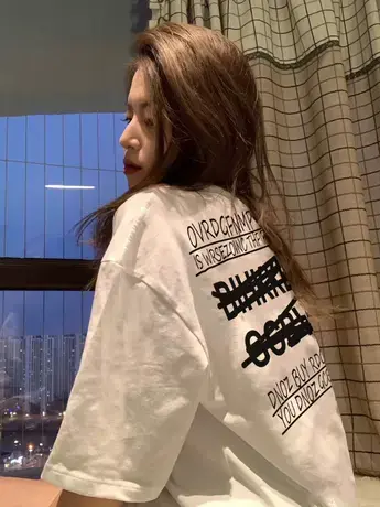 白色纯棉宽松大版短袖t恤女oversize夏装2024新款中长款独特别致商品大图