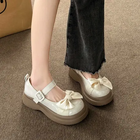 白色百搭圆头日系jk厚底小皮鞋女2024新款夏季浅口法式玛丽珍单鞋商品大图